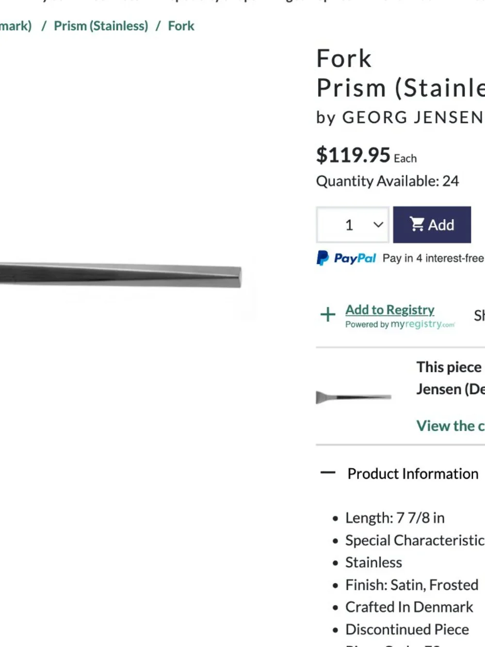 Georg Jensen Prism Stainless Dinner Fork